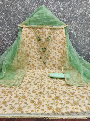 AP FAB Silk Blend Embroidered Salwar Suit Material