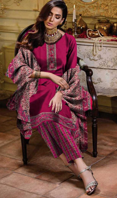 ABODH COLOURS Wool Embroidered Salwar Suit Material