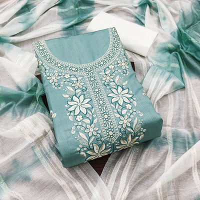 PANZORA Cotton Blend Embroidered Salwar Suit Material