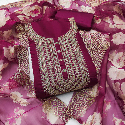 JAKHITARA Pure Silk Embroidered Salwar Suit Material