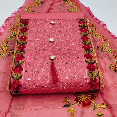 shankhpushpi Cotton Blend Embroidered Salwar Suit Material