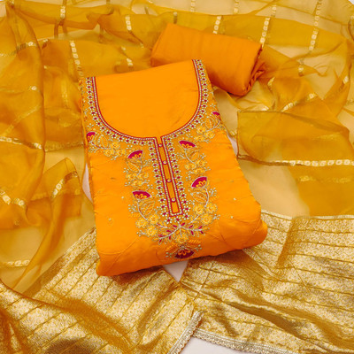 Shadow & Saining Silk Blend Embellished Salwar Suit Material