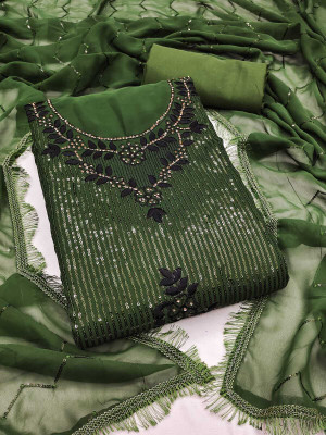FLAPION CREATION Georgette Embroidered Salwar Suit Material