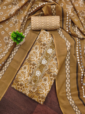 PANZORA Cotton Blend Embroidered, Floral Print Salwar Suit Material