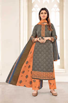 EverEthnic Cotton Blend Printed Salwar Suit Material