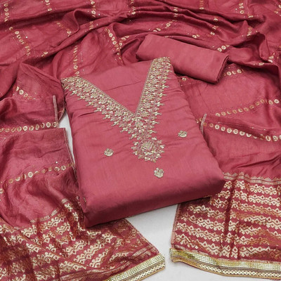 RUDRAA FAB Chanderi Embroidered Salwar Suit Material