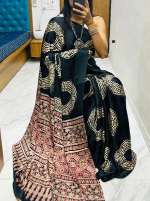 DHYEY CREATION Printed Bandhani Pure Silk, Silk Blend Saree(Black)