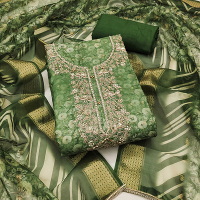 Shadow & Saining Cotton Blend Embroidered Salwar Suit Material