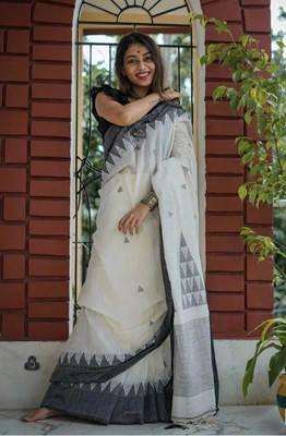 MISS WEARS Self Design Bollywood Silk Blend Saree(White)