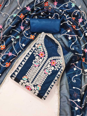 FLAPION CREATION Chanderi Embroidered Salwar Suit Material