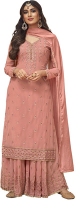 EMBOIRDERYFAB Georgette Embroidered, Embellished Kurta & Palazzo Material