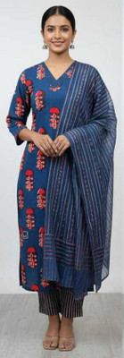 Shree Shyam Creation Women Block Print, Embroidered Ethnic Dress Kurta(Blue)