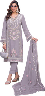 ZONFAB Georgette Embroidered Kurta & Churidar Material