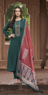 DRAVINAM Trends Wool Embroidered Salwar Suit Material