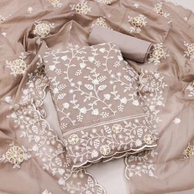 manvaa Chanderi Embroidered Salwar Suit Material