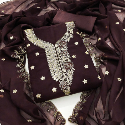 Shadow & Saining Georgette Embroidered Salwar Suit Material