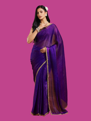 Croza Solid/Plain Bollywood Silk Blend Saree(Multicolor)