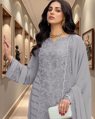 Dealbazaars Corporation Georgette Dyed, Embroidered, Embellished, Self Design Salwar Suit Material