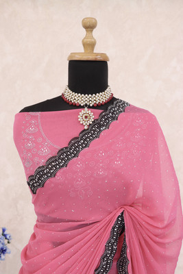 EthnicAura Floral Print Blouse Material Organza Saree(Pink)
