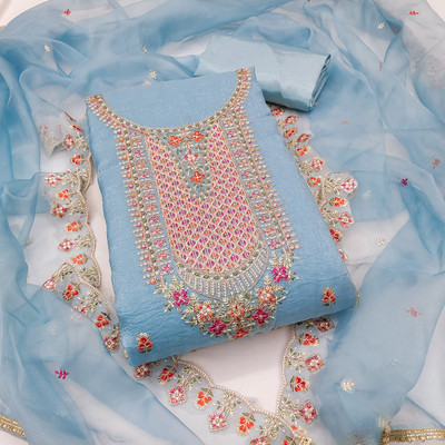 manvaa Silk Blend Embellished Salwar Suit Material