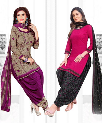 YASHIKA Crepe Floral Print, Striped Salwar Suit Material