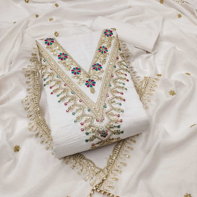 KRUTAGNA CREATION Cotton Blend Embroidered Kurta & Churidar Material