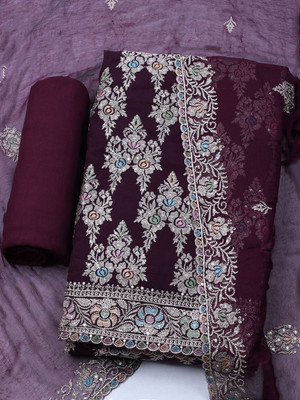 Meena Bazaar Organza Self Design Salwar Suit Material