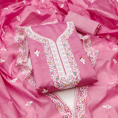 Peachmode Chanderi Embroidered Salwar Suit Material