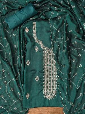 Jaipur Kurti Silk Blend Embroidered Salwar Suit Material