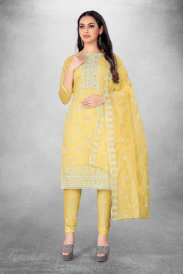 RUDRAA FAB Chanderi Embroidered Salwar Suit Material