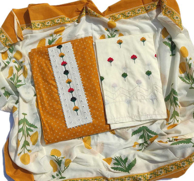 FAB JUNCTION Pure Cotton Printed, Self Design Salwar Suit Material