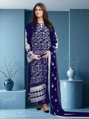 Dealbazaars Corporation Georgette Dyed, Embroidered, Embellished, Self Design Salwar Suit Material