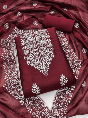 SWARNGANGA TEX Chanderi Embroidered Salwar Suit Material