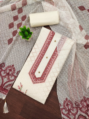 PANZORA Cotton Blend Embroidered Salwar Suit Material