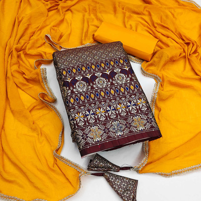 manvaa Silk Blend Embellished Salwar Suit Material