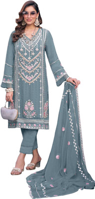 ZONFAB Georgette Embroidered Kurta & Churidar Material