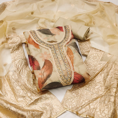 manvaa Organza Embellished Salwar Suit Material