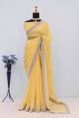KHRITI FAB Self Design Bollywood Organza Saree(Beige)