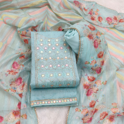 Tavas Chanderi Embroidered Salwar Suit Material