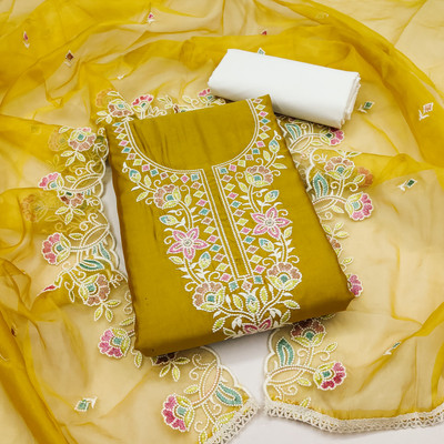 manvaa Cotton Blend Embellished Salwar Suit Material