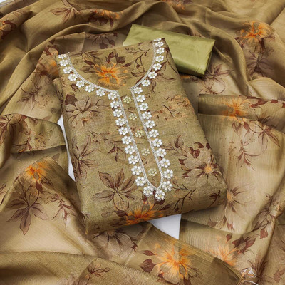 NIDHI'S FASHION Chanderi Embroidered Salwar Suit Material