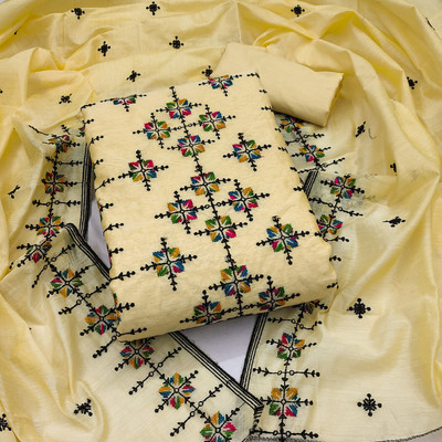 LeeliPeeri Designer Chanderi Embroidered Salwar Suit Material
