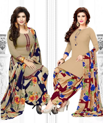 Priyashi Crepe Solid, Printed, Geometric Print Salwar Suit Material