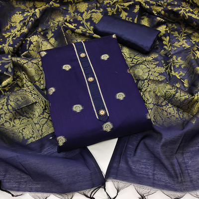 manvaa Silk Blend Embellished Salwar Suit Material