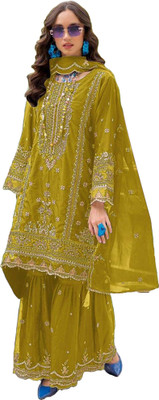 BLOSIS FASHION Net/Lace Embroidered Kurta & Palazzo Material