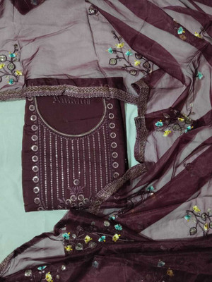AmanVastra Silk Blend Embroidered Salwar Suit Material