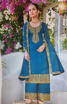 Alok sut Pure Silk Embroidered Salwar Suit Material