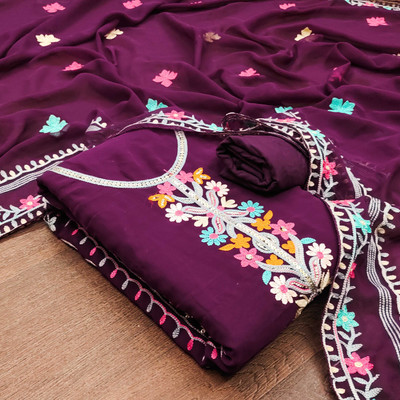 PANZORA Georgette Embroidered Salwar Suit Material
