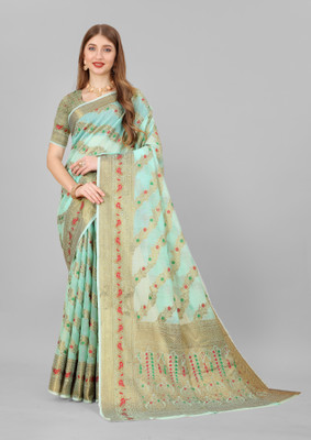 UDANI ENTERPRISE Self Design Banarasi Pure Cotton Saree(Light Green)