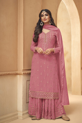 EMBOIRDERYFAB Georgette Embroidered, Embellished Kurta & Palazzo Material